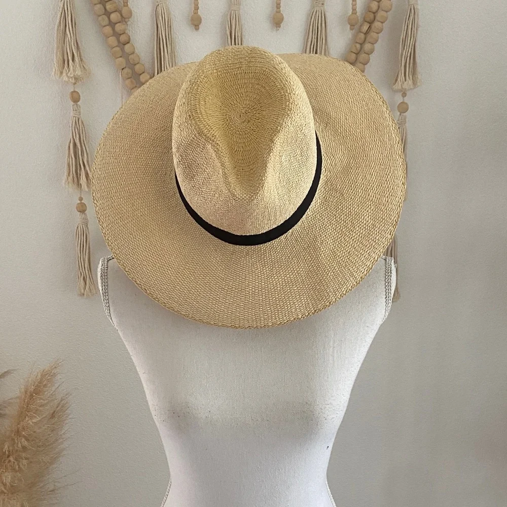 GAP straw woven hat rattan sun hat natural black ribbon band spring summer S/M
